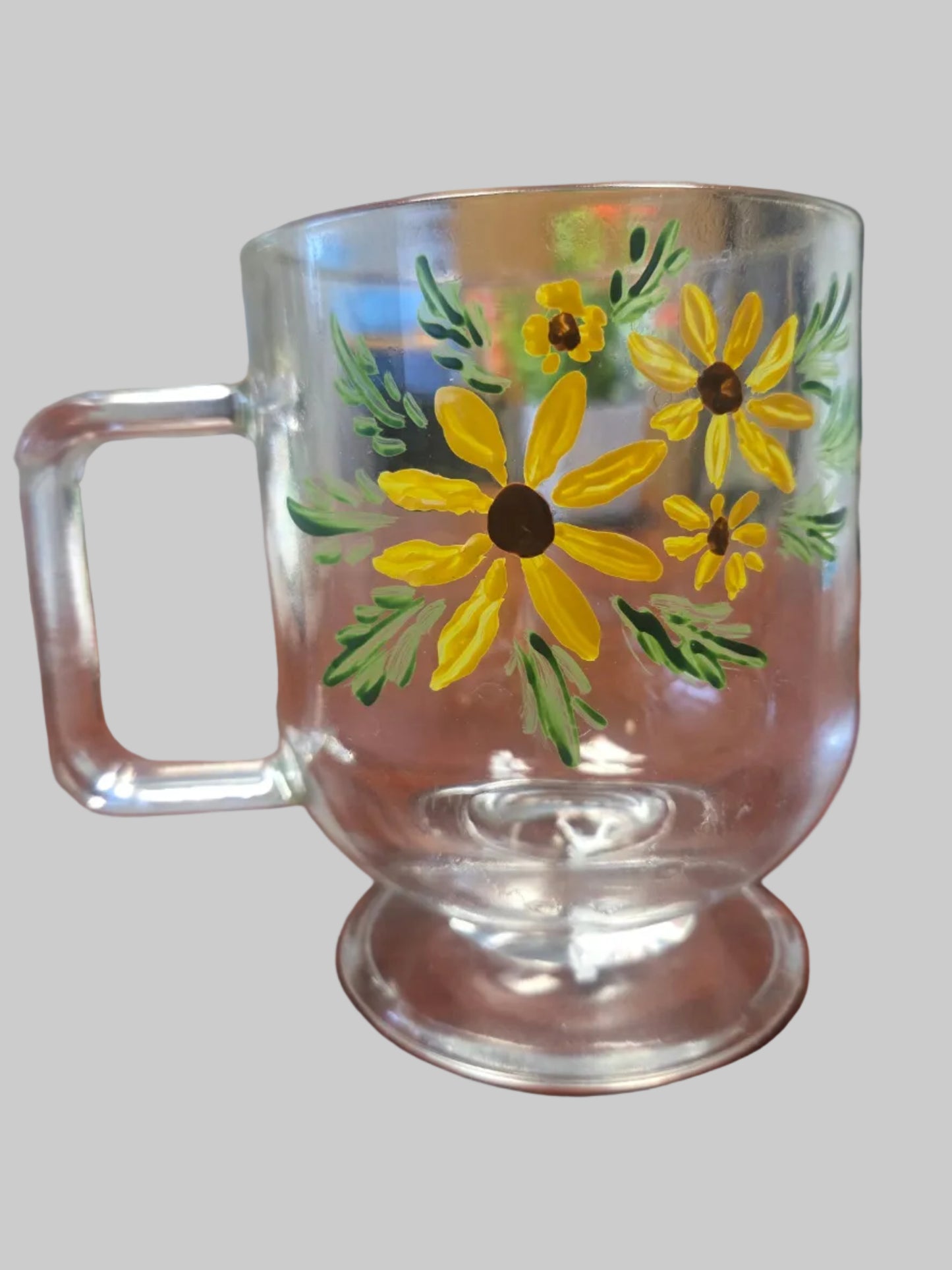 Clear glass mug with yellow floral!