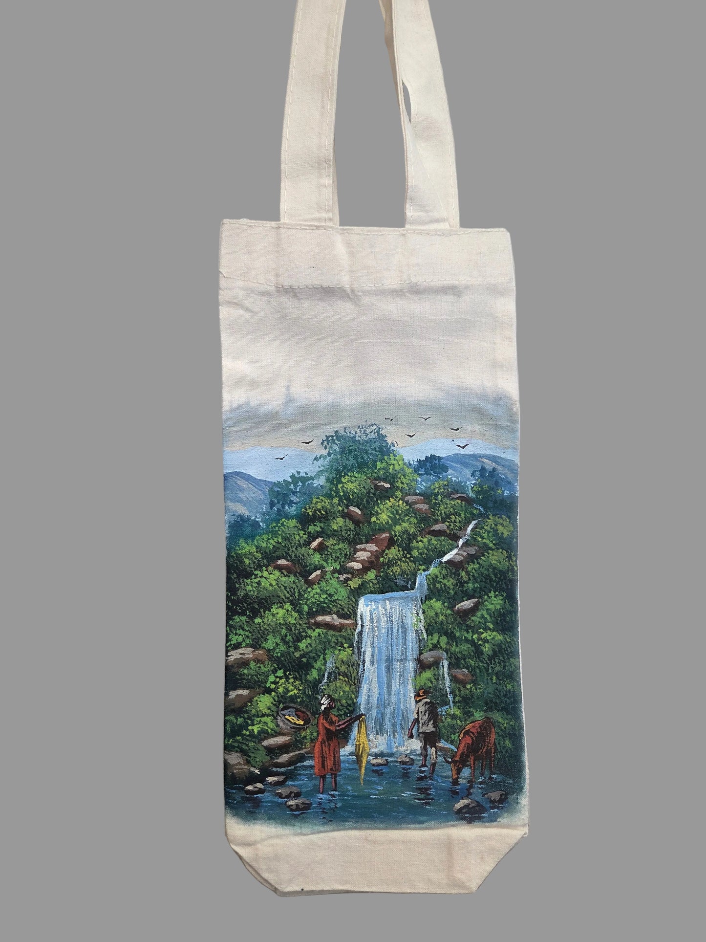 Wine Tote Bag Hand Painted